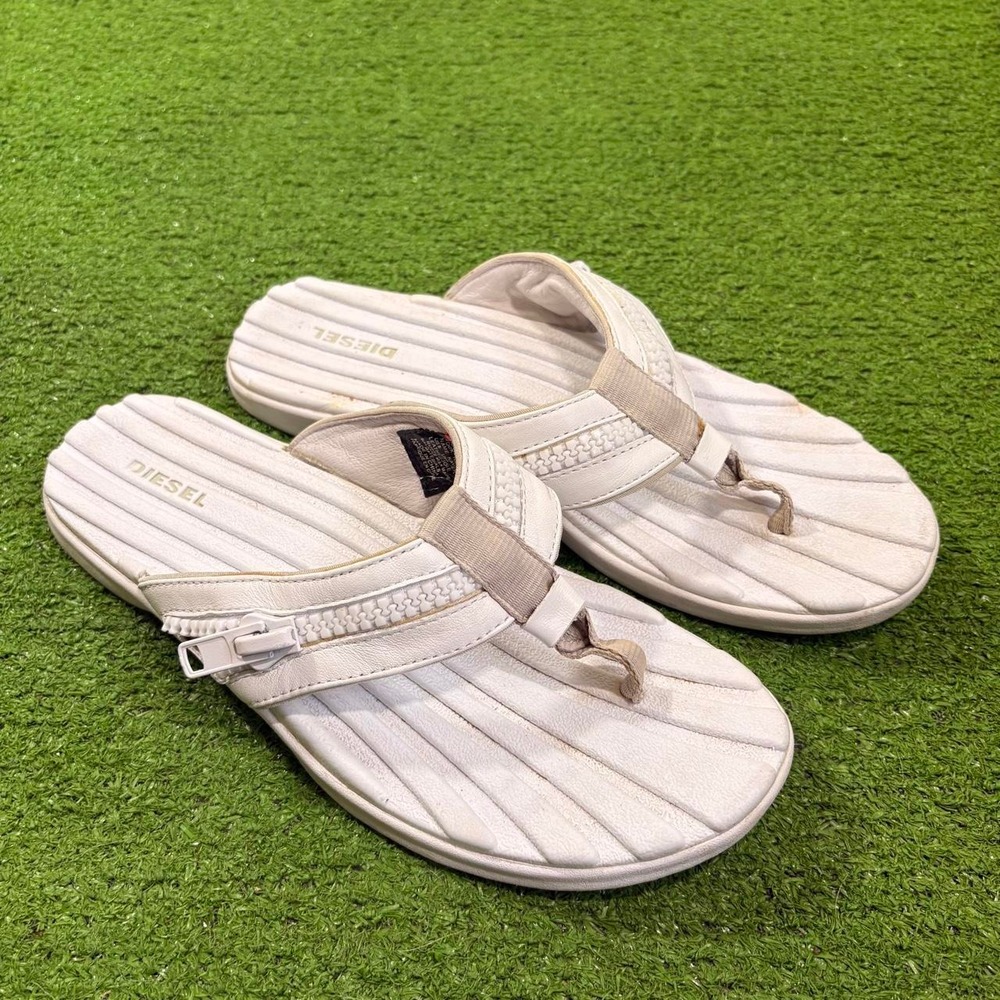 Diesel White Zipper Streetwear Sandals Womens Size 8 Leather